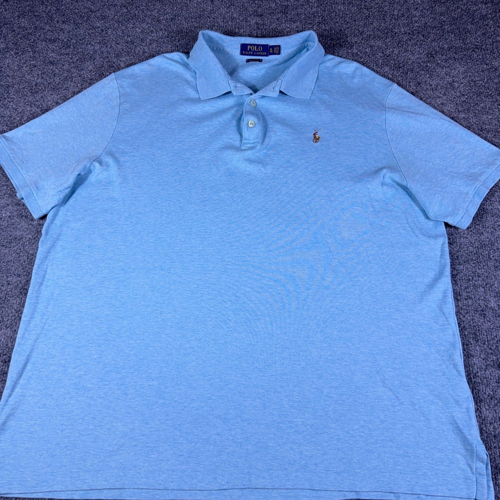 Polo Ralph Lauren Mens XL Classic Fit Light Blue Heather Cotton Polo Shirt